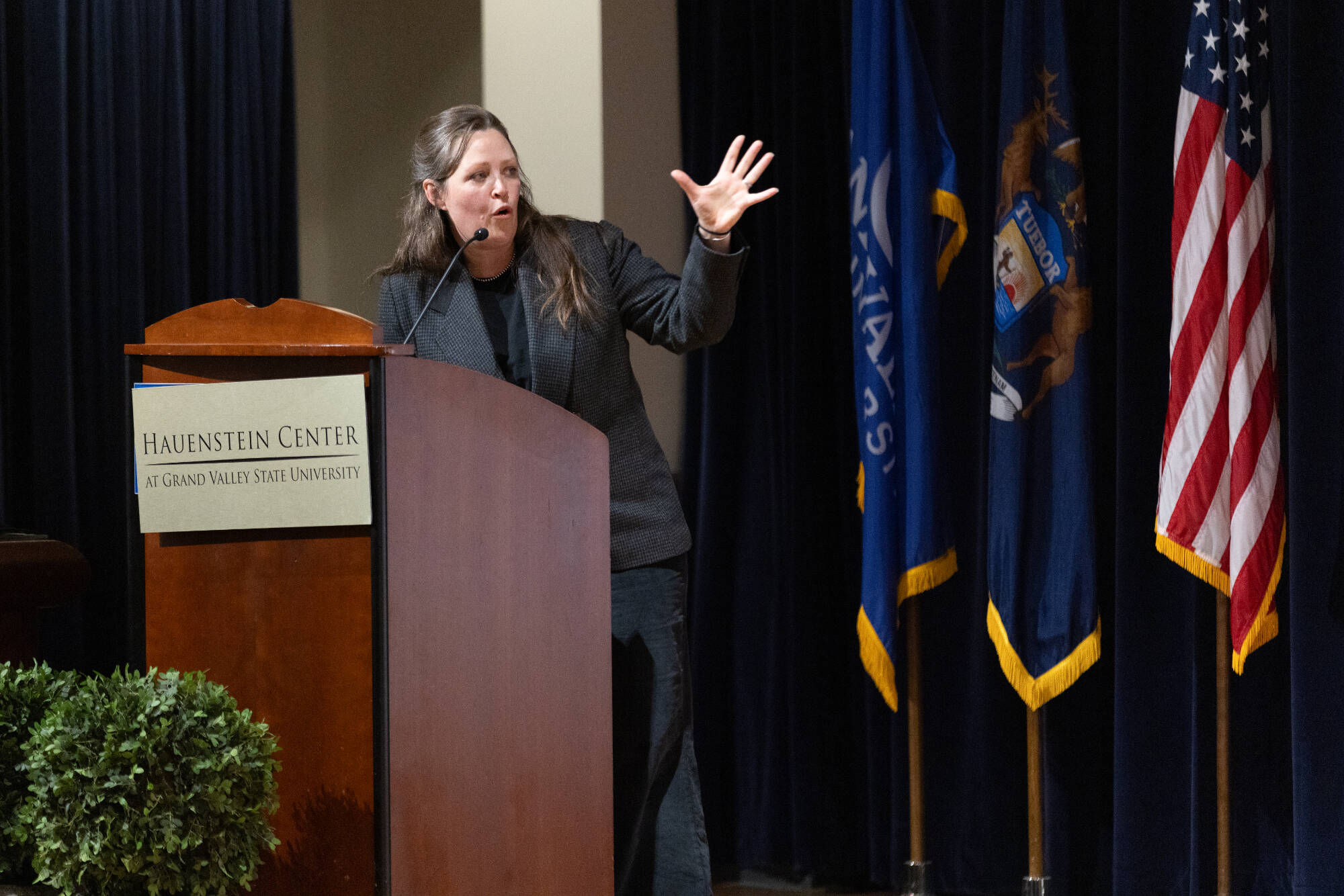 Guest speaker Molly Beer speaks from the lecturn